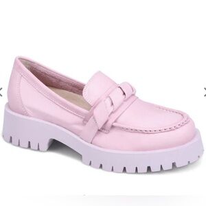 Miz Mooz Vicky Lilac Pink Leather Loafers with White Lug Soles Platforms Size 37